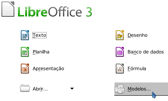 Tela inicial do LibreOffice