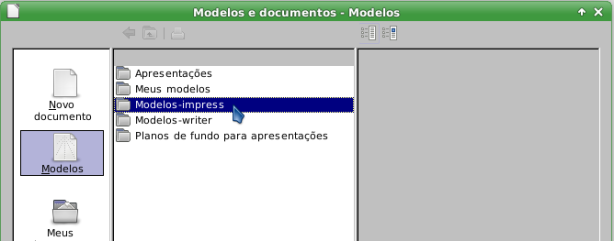 LibreOffice - pastas de modelos criadas